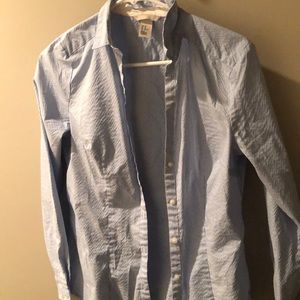 Blue and white striped button up